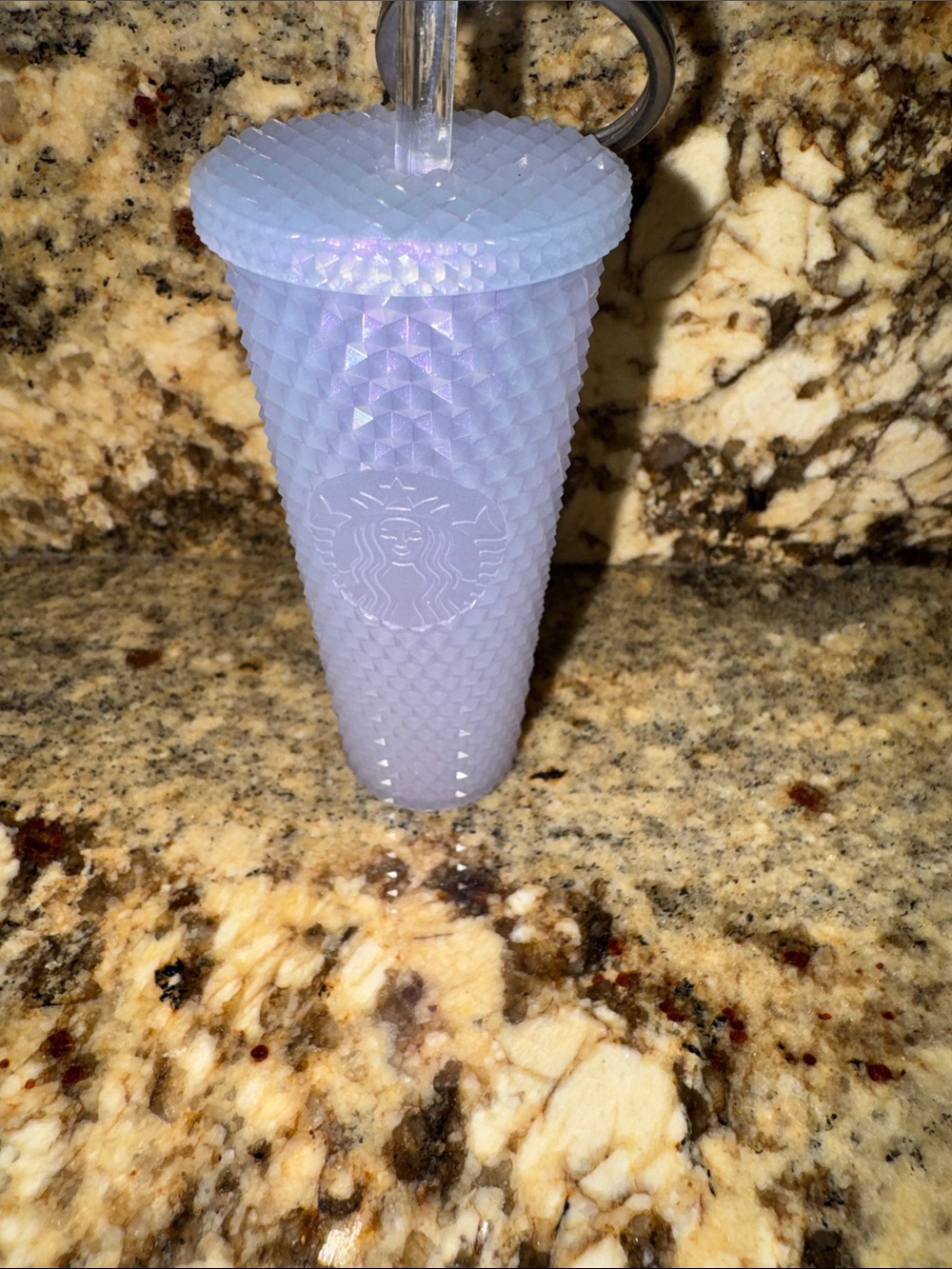 Starbucks -Key Chain Iridescent Lavender Studded Cold Cup with Clear Straw